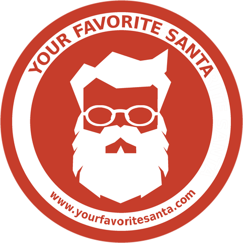 Your Favorite Santa — round badge with Santa face and yourfavoritesanta.com